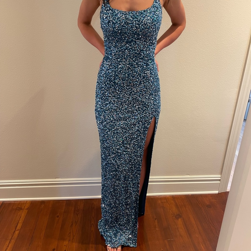 ALETA teal sequin dress/gown; size 2